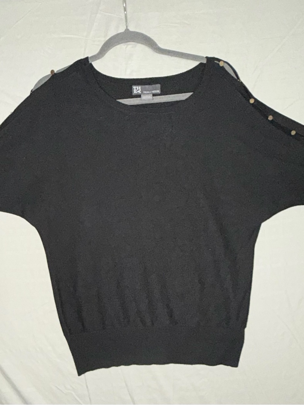 Chelsea & Theodore Black Studded Cold Shoulder Dolman Sweater Medium Chic - Picture 6 of 9